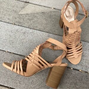 Madden Girl Tan Strappy Woven Block Heel Sandals